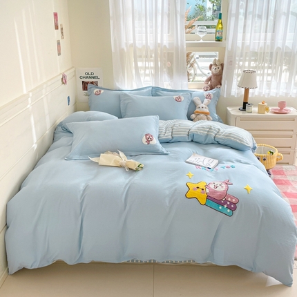 91家纺网 家纺一手货源 找家纺 （总）恋佳居 2025新款时尚亲肤小清新水洗棉毛巾绣四件套