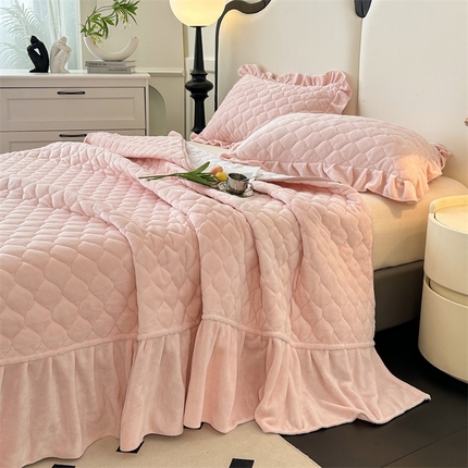 屹成家纺 2024新款牛奶绒泡泡款床盖三件套 泡泡款-浅粉