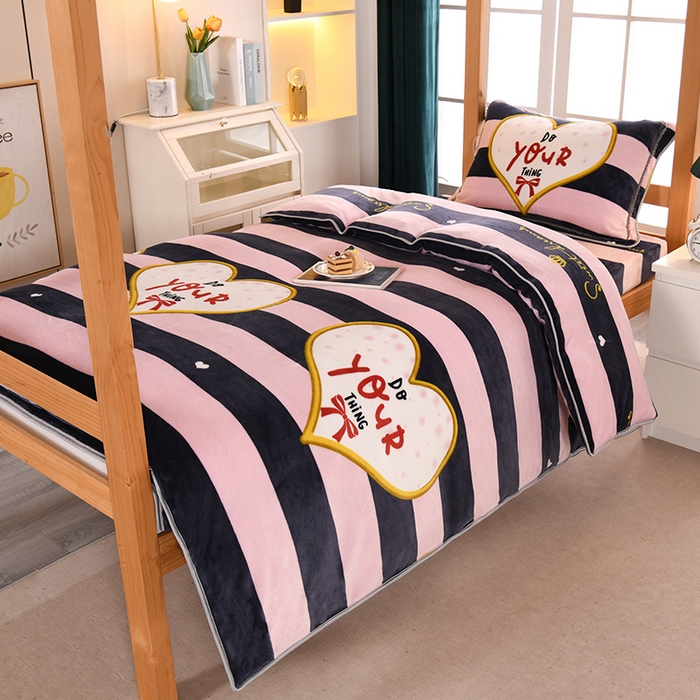 91家纺网 家纺一手货源 找家纺 乐旗家纺 2025新款5斤加厚牛奶绒三件学生宿舍上下铺单人床 蝴蝶结