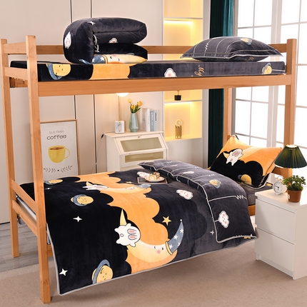 91家纺网 家纺一手货源 找家纺 （总）乐旗家纺 2025新款5斤加厚牛奶绒三件学生宿舍上下铺单人床