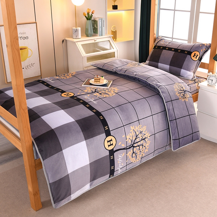 91家纺网 家纺一手货源 找家纺 乐旗家纺 2025新款5斤加厚牛奶绒三件学生宿舍上下铺单人床 简约时尚