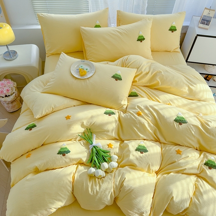 寐时代 2024新款A类水洗亲肤立体毛巾绣四件套四季通用款幸运树-黄