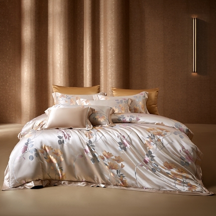 91家纺网 家纺一手货源 找家纺 2025新款色织大提花全真丝桑蚕丝四件套