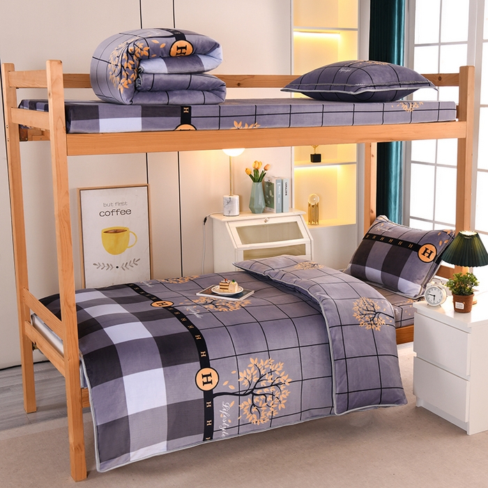 91家纺网 家纺一手货源 找家纺 乐旗家纺 2025新款5斤加厚牛奶绒三件学生宿舍上下铺单人床 简约时尚