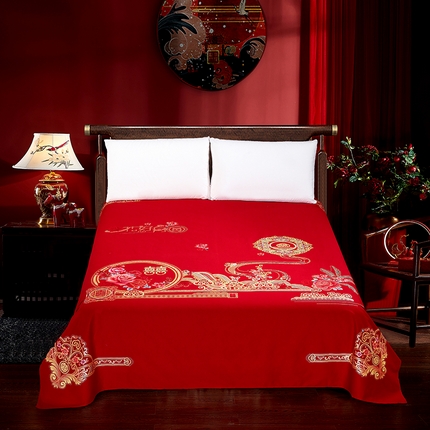 91家纺网 家纺一手货源 找家纺 （总）居美良品 2025新款大红色床单全棉磨毛床单结婚婚庆纯棉床单