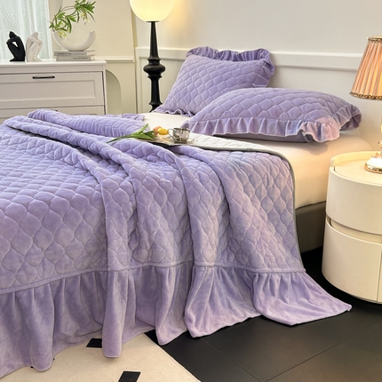 屹成家纺 2024新款牛奶绒拼接款床盖三件套 拼接款-蔓紫