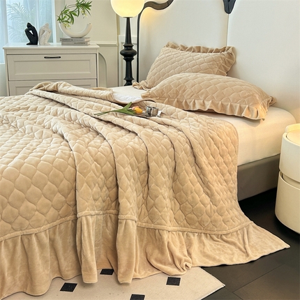 屹成家纺 2024新款牛奶绒泡泡款床盖三件套 泡泡款-奶咖