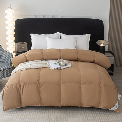 华盛羽绒被 2025新款全棉贡缎羽绒被壳羽毛被春秋被冬被 咖色