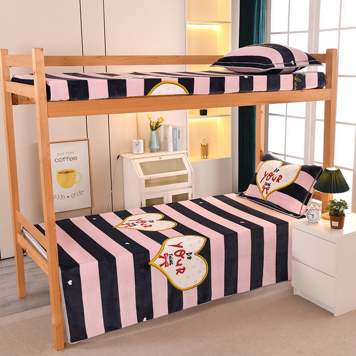 91家纺网 家纺一手货源 找家纺 乐旗家纺 2025新款5斤加厚牛奶绒三件学生宿舍上下铺单人床 蝴蝶结