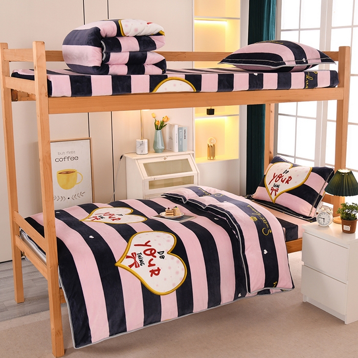 91家纺网 家纺一手货源 找家纺 乐旗家纺 2025新款5斤加厚牛奶绒三件学生宿舍上下铺单人床 蝴蝶结