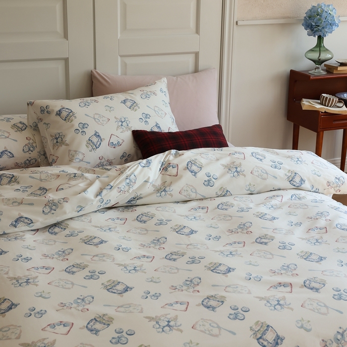 91家纺网 家纺一手货源 找家纺 棉眠 2024新款40支全棉秋季花园系列四件套 蓝莓酱