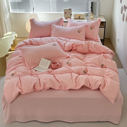 布可家纺 2025新款水洗棉毛巾绣四件套 花儿朵朵-玉