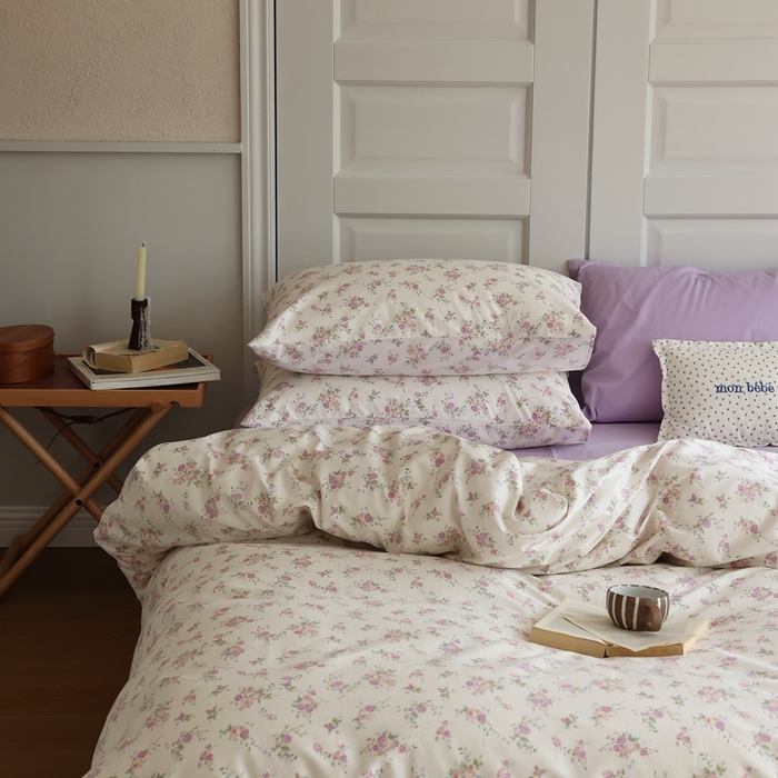 91家纺网 家纺一手货源 找家纺 棉眠 2024新款40支全棉秋季花园系列四件套 粉红雪山