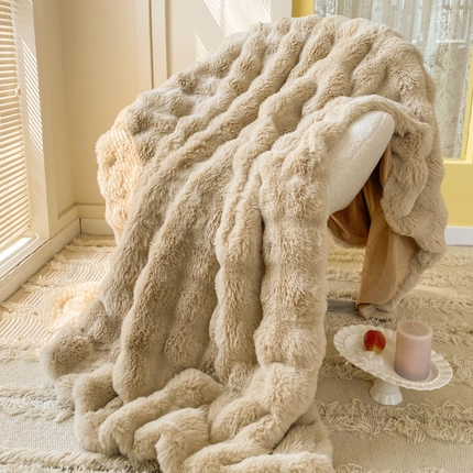 潮邦创意家居 2025新款托卡斯大泡泡皮草级仿兔毛毯 托卡斯大泡泡-咖色