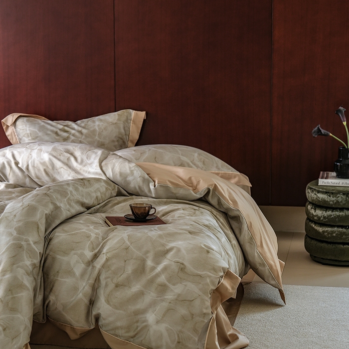 91家纺网 家纺一手货源 找家纺 2024新款天丝棉磨毛宽边+嵌条印花四件套 岚烟-绿