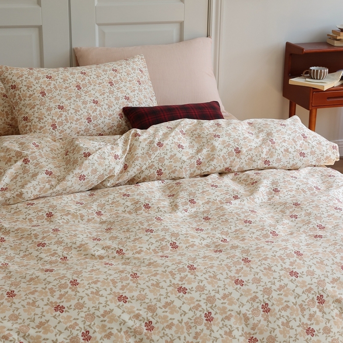 91家纺网 家纺一手货源 找家纺 棉眠 2024新款40支全棉秋季花园系列四件套 红茶