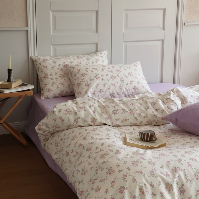 91家纺网 家纺一手货源 找家纺 棉眠 2024新款40支全棉秋季花园系列四件套 粉红雪山