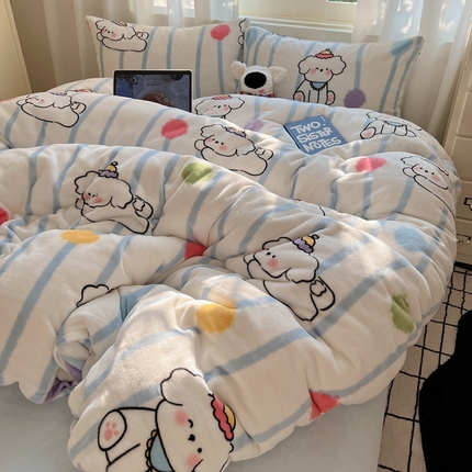 91家纺网 家纺一手货源 找家纺 （总）六巷胡同 2024新款INS卡通牛奶绒四件套