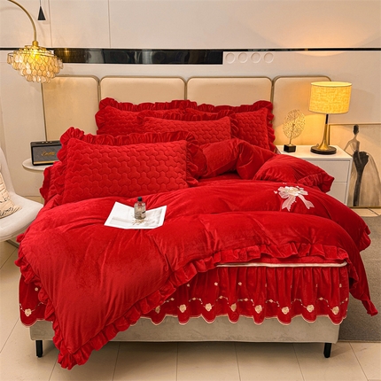 恒爱家纺 2024新款宝宝绒霞姿月韵四件套 喜庆红