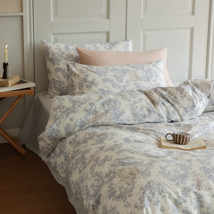 91家纺网 家纺一手货源 找家纺 棉眠 2024新款40支全棉秋季花园系列四件套 昆仑煮雪