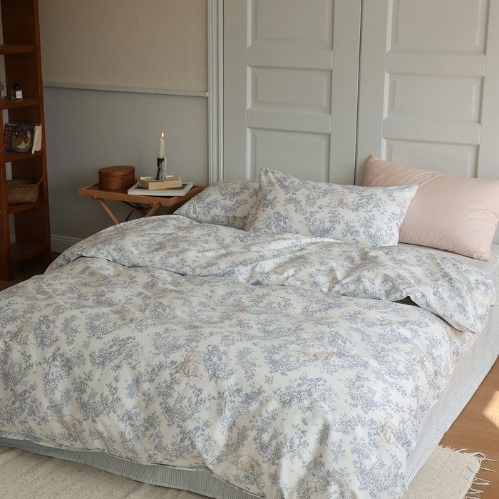 91家纺网 家纺一手货源 找家纺 棉眠 2024新款40支全棉秋季花园系列四件套 昆仑煮雪