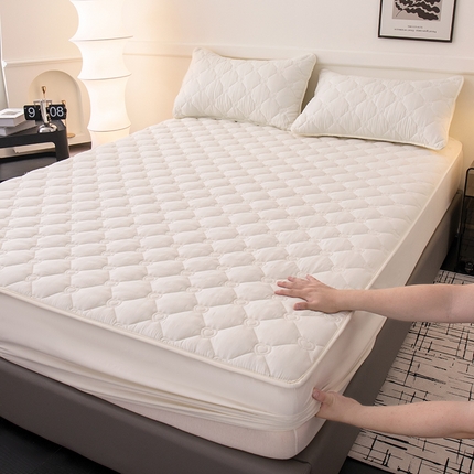 暖季家纺 2025新款心芙系列夹棉防水床笠成人款 心芙-米白