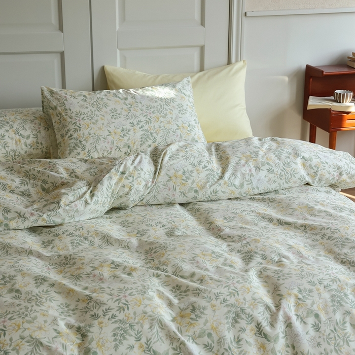 91家纺网 家纺一手货源 找家纺 棉眠 2024新款40支全棉秋季花园系列四件套 冬青