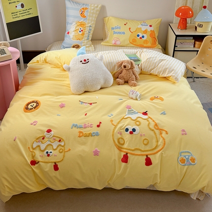 眠屿家纺 2025新款全棉磨毛毛巾绣四件套 派对芝士