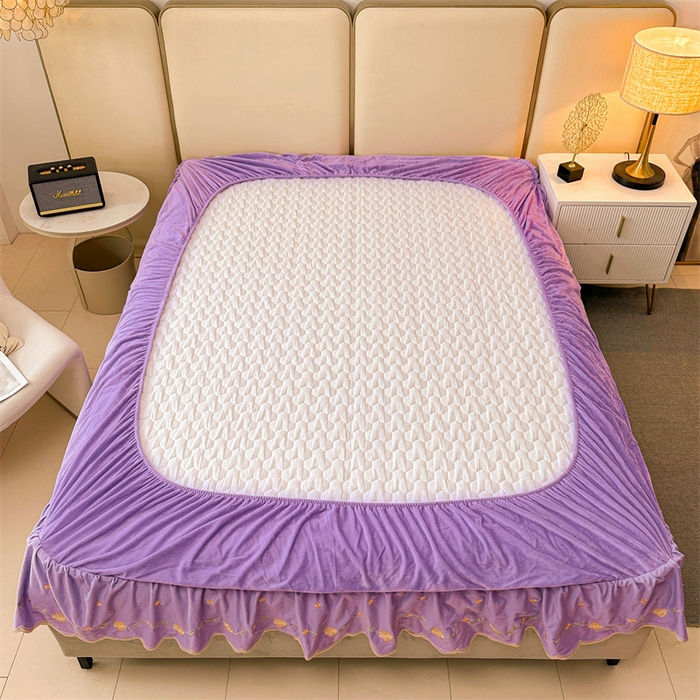 91家纺网 家纺一手货源 找家纺 恒爱家纺 2024新款宝宝绒霞姿月韵床笠 浪漫紫