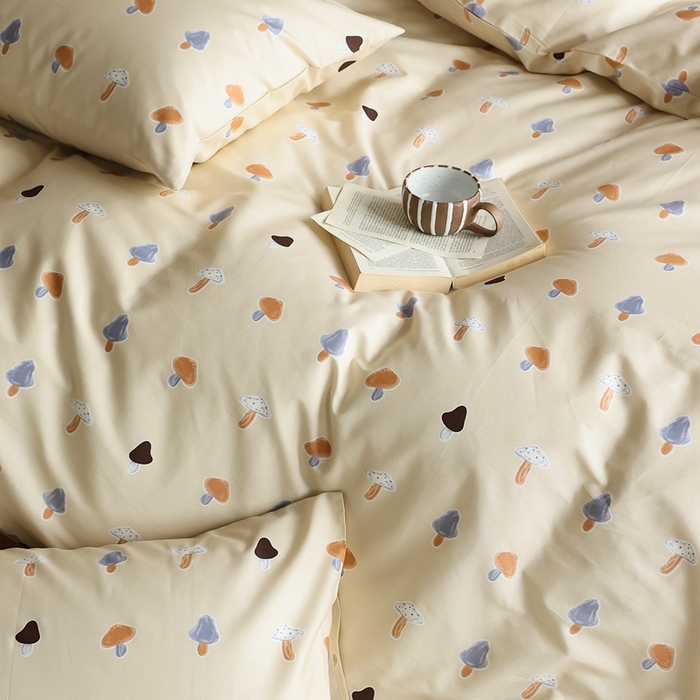 91家纺网 家纺一手货源 找家纺 棉眠 2024新款40支全棉秋季花园系列四件套 蘑菇屋