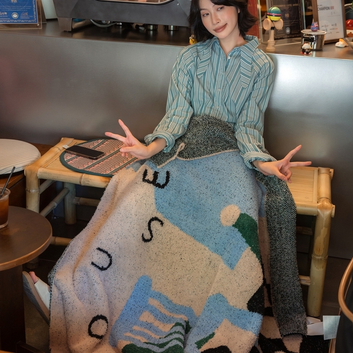 91家纺网 家纺一手货源 找家纺 圆岛 2024新款多功能针织半边绒毛毯 豪斯棋盘