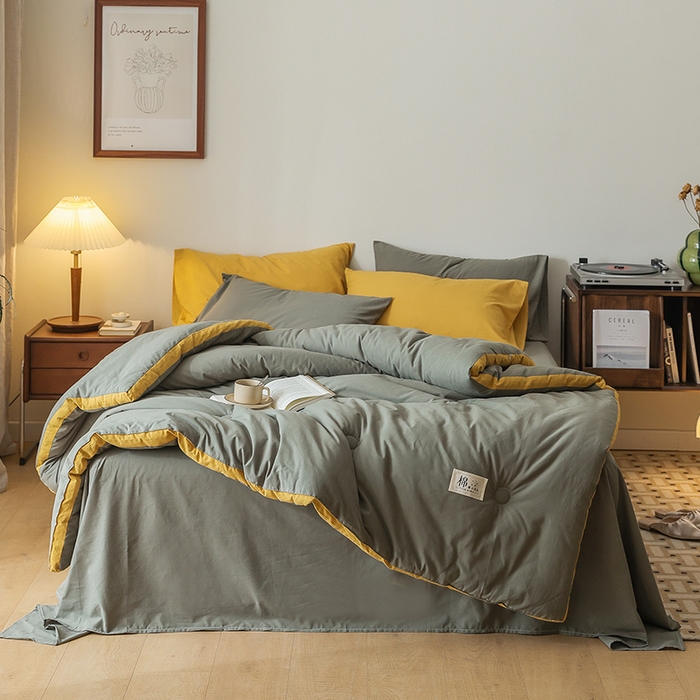 91家纺网 家纺一手货源 找家纺 雯雨家纺 2024新款里外全棉棉花被冬被 军绿黄