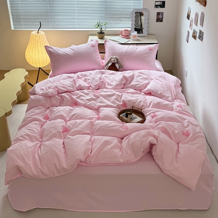 布可家纺 2025新款水洗棉毛巾绣四件套 米奇-粉