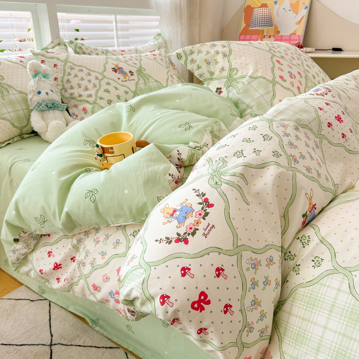 91家纺网 家纺一手货源 找家纺 红馆 2025年全棉12868印花系列四件套 初春晚风