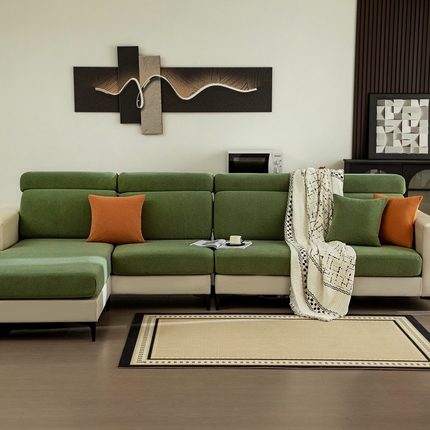 91家纺网 家纺一手货源 找家纺 沐沐家纺 2026新款轻奢麂皮绒沙发笠墨绿