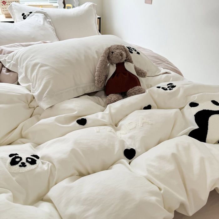 91家纺网 家纺一手货源 找家纺 布可家纺 2025新款水洗棉毛巾绣四件套 熊猫嘟嘟-奶茶