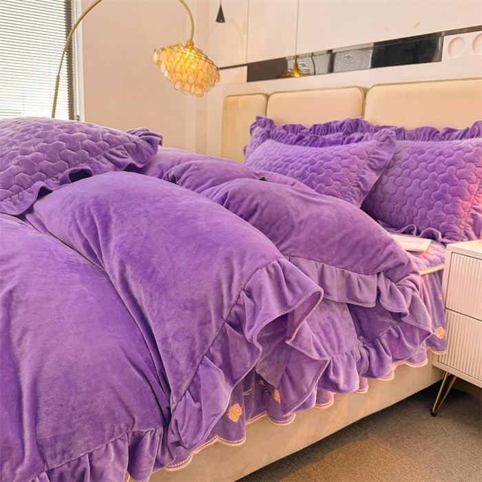 91家纺网 家纺一手货源 找家纺 恒爱家纺 2024新款宝宝绒霞姿月韵四件套 浪漫紫