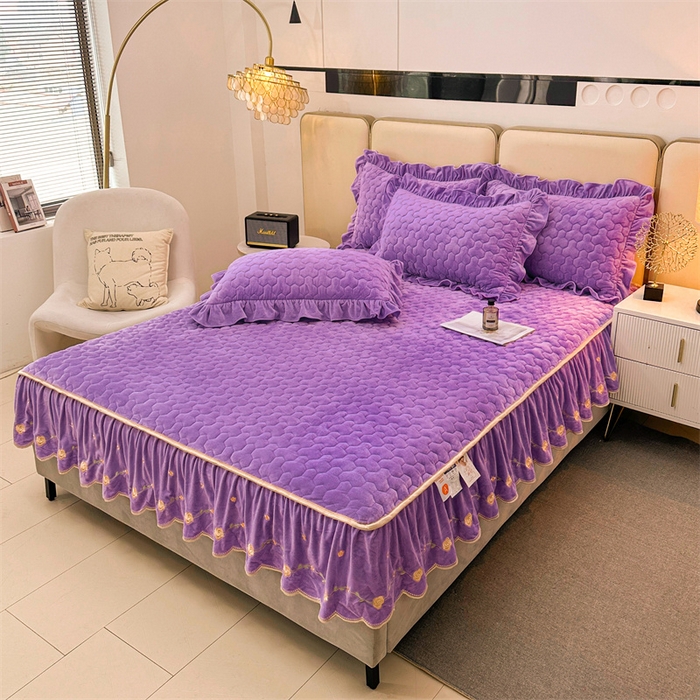 91家纺网 家纺一手货源 找家纺 恒爱家纺 2024新款宝宝绒霞姿月韵床笠 浪漫紫