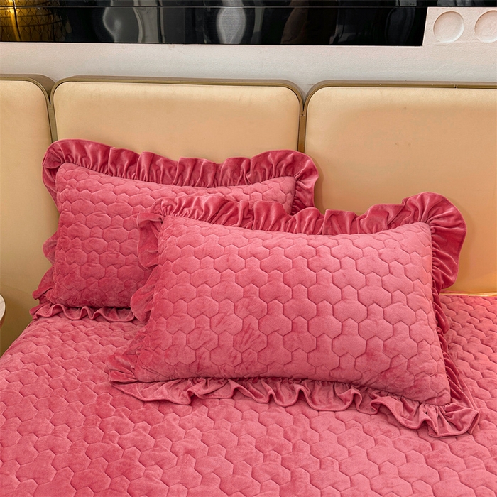 91家纺网 家纺一手货源 找家纺 恒爱家纺 2024新款宝宝绒霞姿月韵床笠 豆沙红