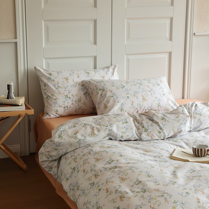 91家纺网 家纺一手货源 找家纺 棉眠 2024新款40支全棉秋季花园系列四件套 橘朵