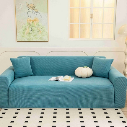 91家纺网 家纺一手货源 找家纺 沐沐 2026新款豆豆绒沙发套 天空蓝