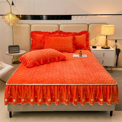 91家纺网 家纺一手货源 找家纺 恒爱家纺 2024新款宝宝绒霞姿月韵床笠 爱玛橙