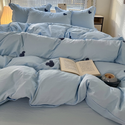 布可家纺 2025新款水洗棉毛巾绣四件套 米奇-浅蓝