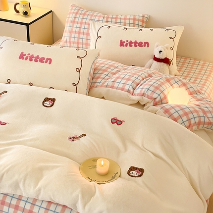 91家纺网 家纺一手货源 找家纺 （总）如一 2024新款卡通高克重牛奶绒毛巾绣四件套