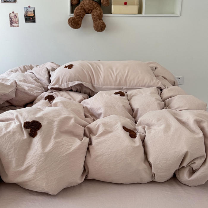 91家纺网 家纺一手货源 找家纺 布可家纺 2025新款水洗棉毛巾绣四件套 米奇-卡其