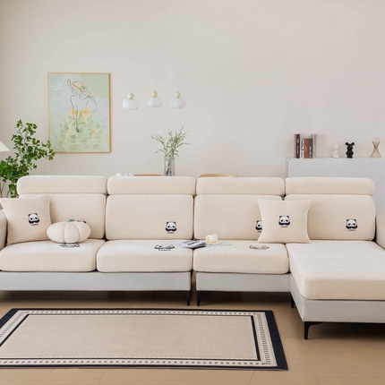 91家纺网 家纺一手货源 找家纺 （总）沐沐 2026新款雪尼尔熊猫烫画沙发笠