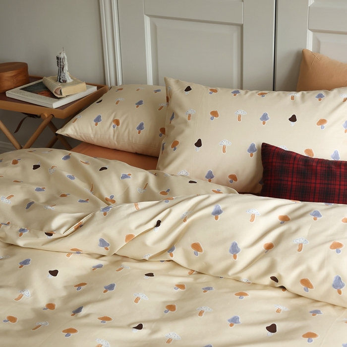 91家纺网 家纺一手货源 找家纺 棉眠 2024新款40支全棉秋季花园系列四件套 蘑菇屋