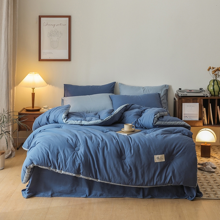 91家纺网 家纺一手货源 找家纺 雯雨家纺 2024新款里外全棉棉花被冬被 深蓝