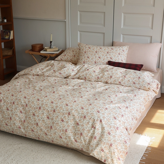 91家纺网 家纺一手货源 找家纺 棉眠 2024新款40支全棉秋季花园系列四件套 红茶