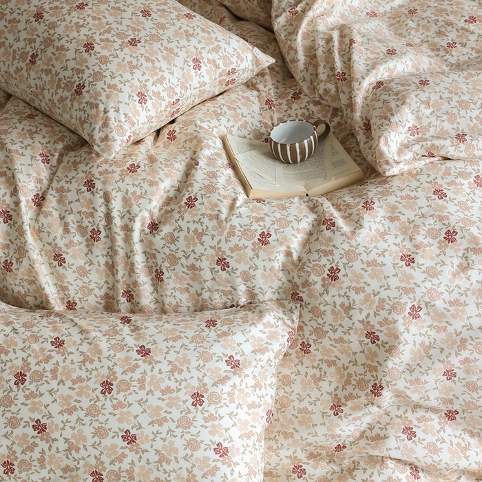 91家纺网 家纺一手货源 找家纺 棉眠 2024新款40支全棉秋季花园系列四件套 红茶